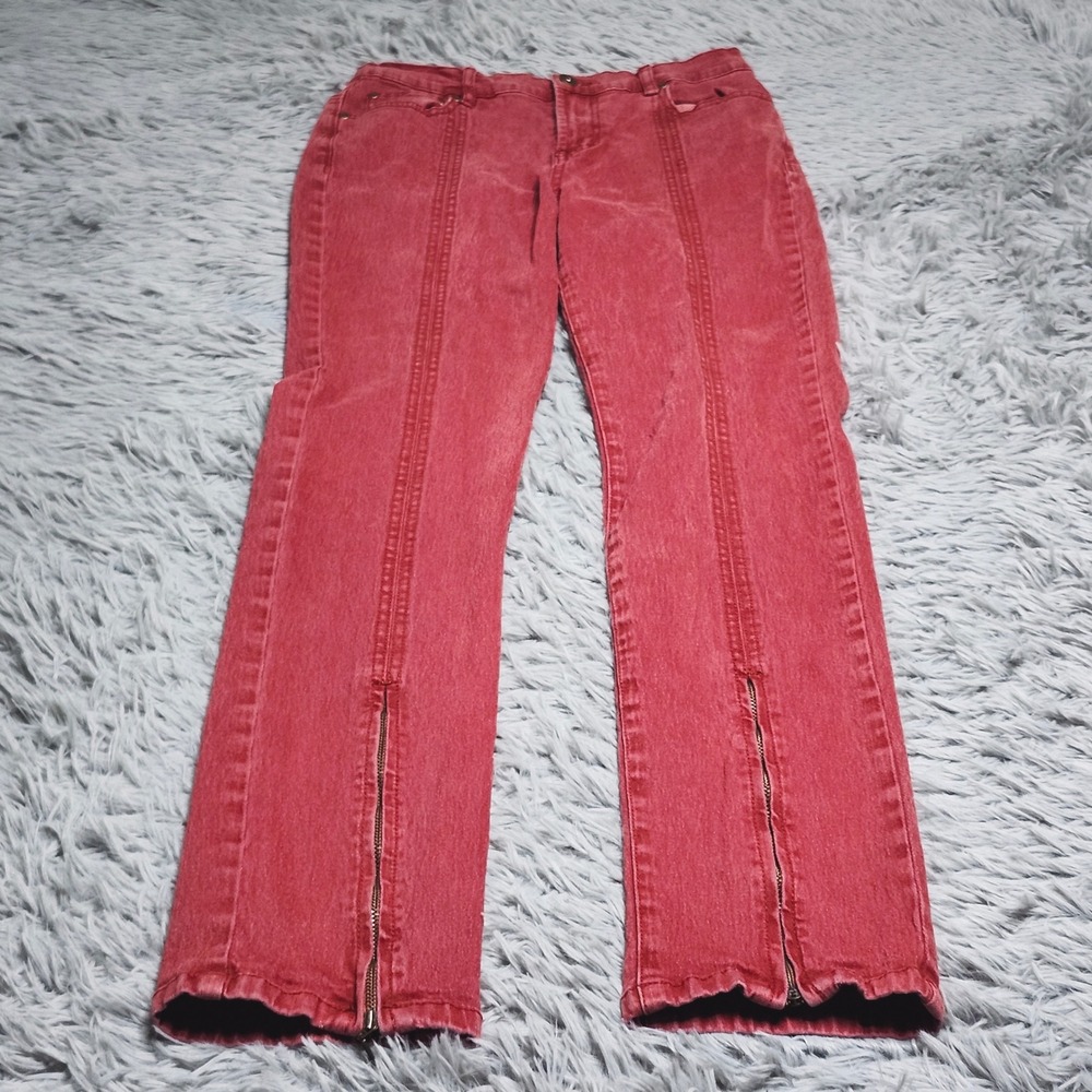 DG2‎ by Diane Gilman Straight Jeans Womens 2T 2 Tall Red Denim Zipper Ankle Tall
